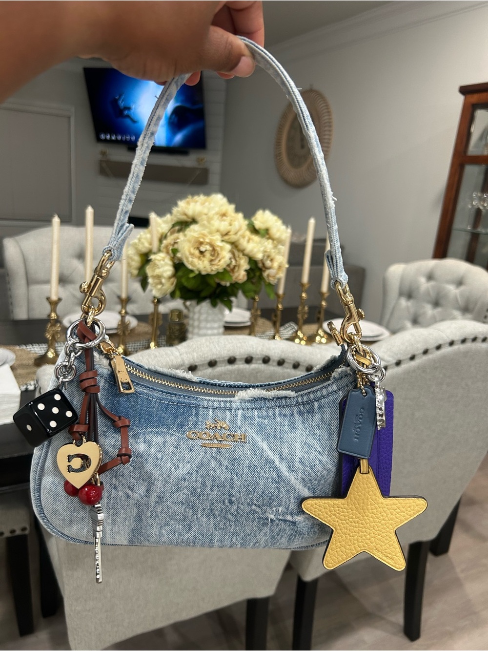 Coach Teri Shoulder Bag In Loved Denim With Charms
